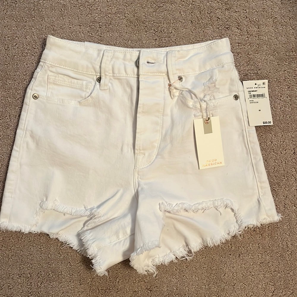 Good American white blue Jean shorts